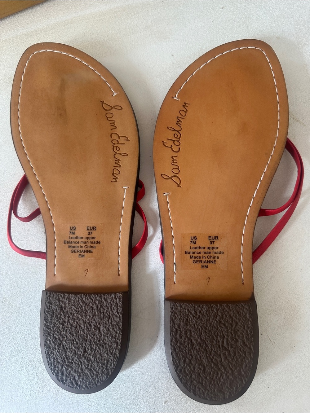 Sam Edelman Gerianne Flip Flops Red Leather Sandals Size 7 - Picture 3 of 3